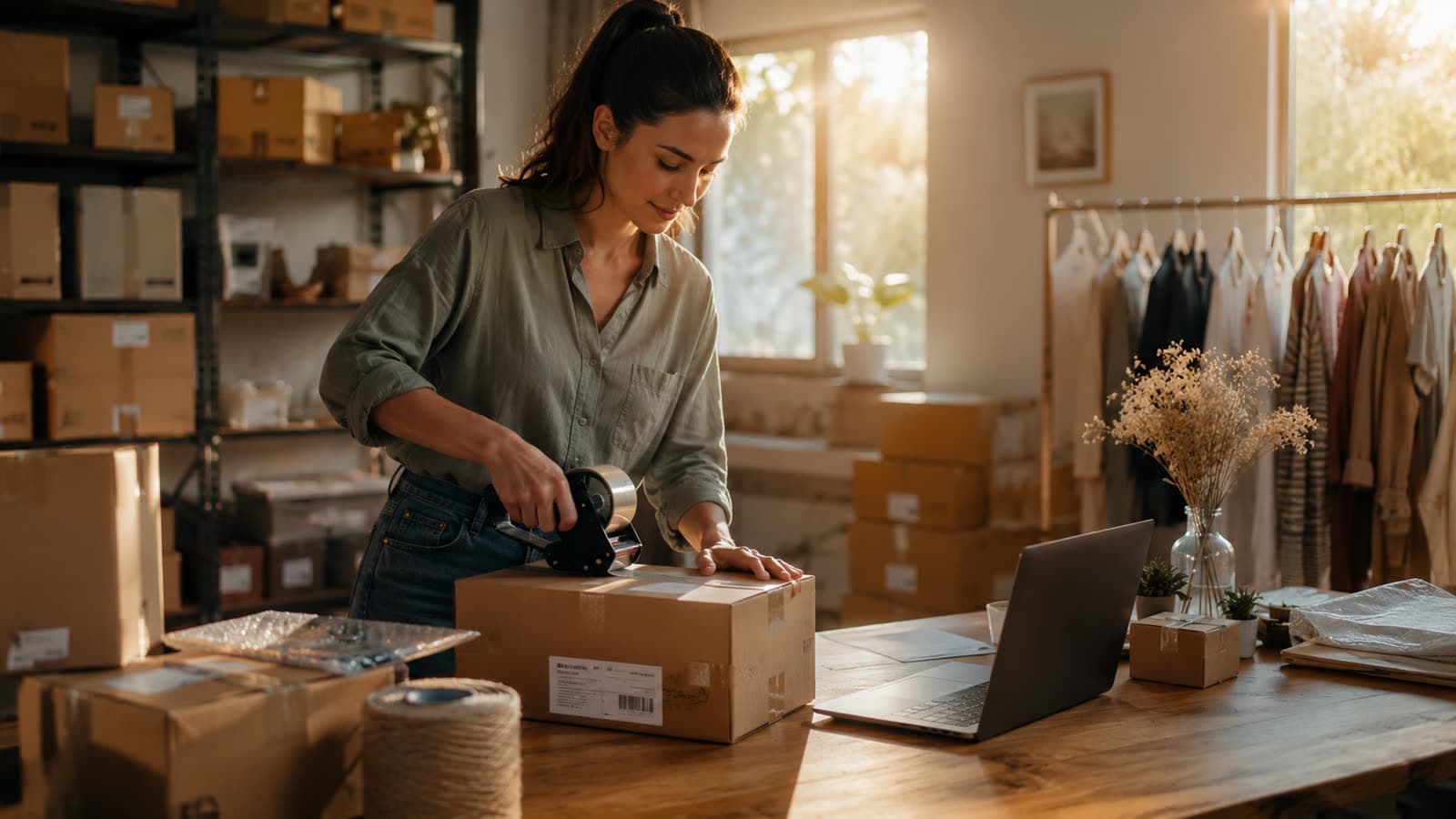 Entrepreneur préparant des colis dans un petit atelier